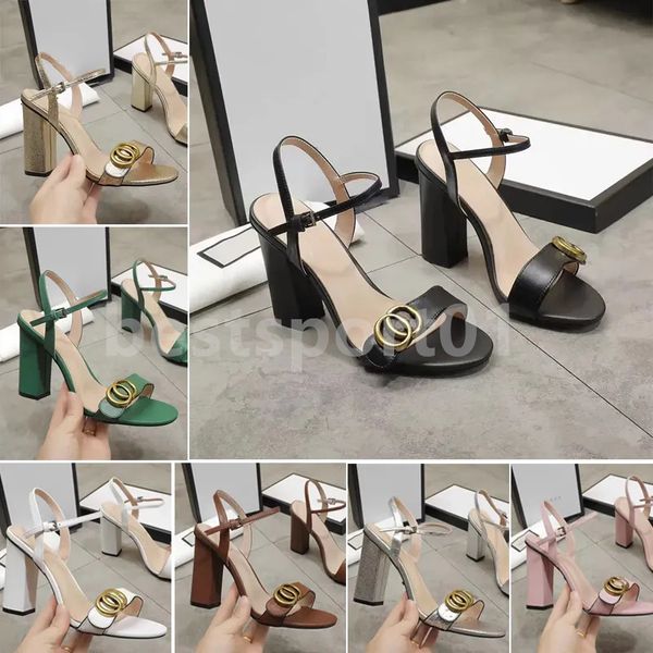 

high heels women's sandals new thick heels 7.5cm 10cm everything match one word buckle women's shoes open toe sandals bronze buckl, Black