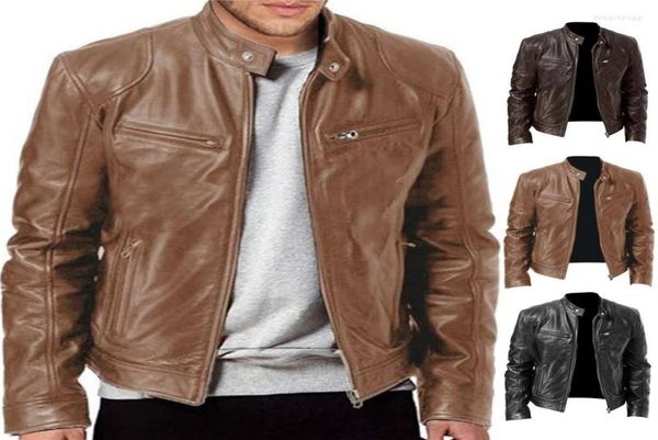 

men039s jackets pu leather jacket men spring autumn windproof slim stand collar coat fashion zipper solid color zip motorcycle9742300, Black;brown
