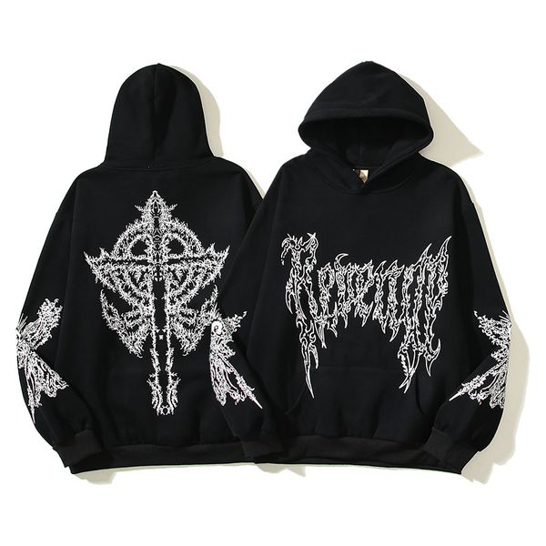 

spring and autumn 2023 new european and n personality trend printed sweater cardigan high street casual hip-hop metal zipper hoodies jacket, Black