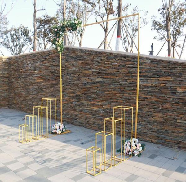 

good quality iron material outdoor display shelf can be reused flower stand 3m3m gold and white color wedding door backdrop frame7624041