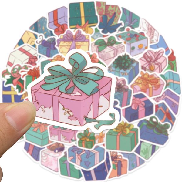 

50 pcs colorful gift box graffiti stickers for car fridge helmet ipad bicycle phone motorcycle ps4 book pvc lapdiy decals kids toys decor