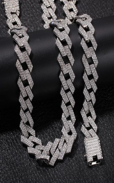

color 20mm prong cuban link chains necklace fashion hiphop jewelry 3 row rhinestones iced out necklaces for men2312720, Silver