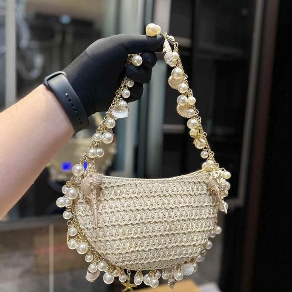 

luxury designer bag conch pearl women summer beach bags straw weave shoulder bags dinner bag underarm bag luxury handbag