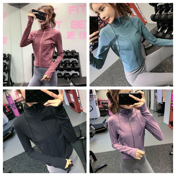 

standing collar full zipper sports jacket new internet celebrity yoga suit long sleeved bf style women's handsome running fitness jacke, White;red
