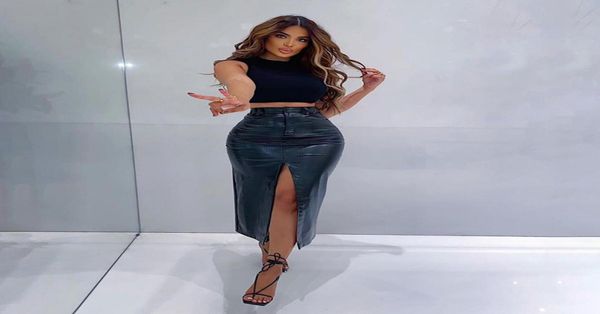 

autumn solid pu leather long skirt women fashion high waist split clothing lady casual straight skirt 2021 new7939194, Black