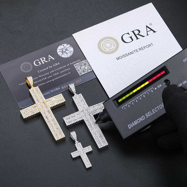 

selling luxury mens jewelry hip hop 925 sterling silver s925 vvs baguette moissanite diamond iced out cross pendant