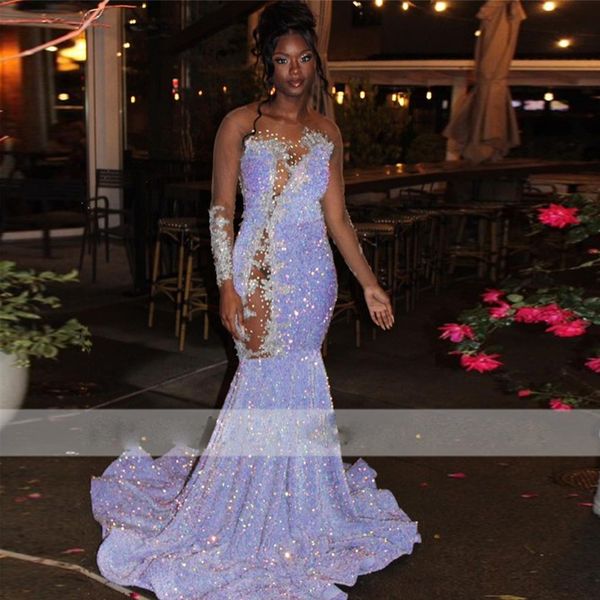 

charming lavender mermaid prom dresses scoop neck long sleeve backless party gown backless cut out black girls specail occasion dress