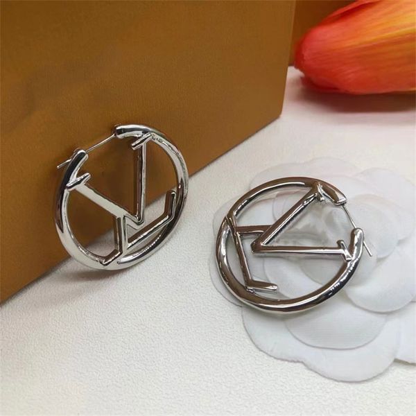 

luxury silver jewlery woman hoop earring designer stud ear rings gold earing big circle classic accessories boucles doreilles stainless stee, Golden;silver