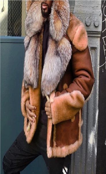 

fashion street style coat big fur collar men pu leather lamb plus size men039s motorcycle faux jacket 7656324, Black