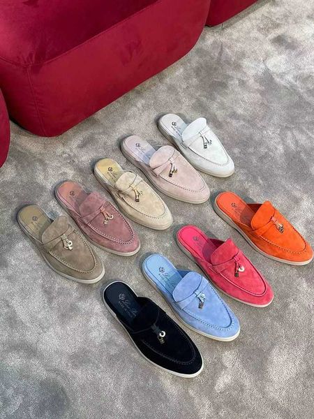 

loro * pina slippers for women wearing summer outerwear oversized mueller shoes with one foot lp half slipper flat bottomed lazy man's, Black