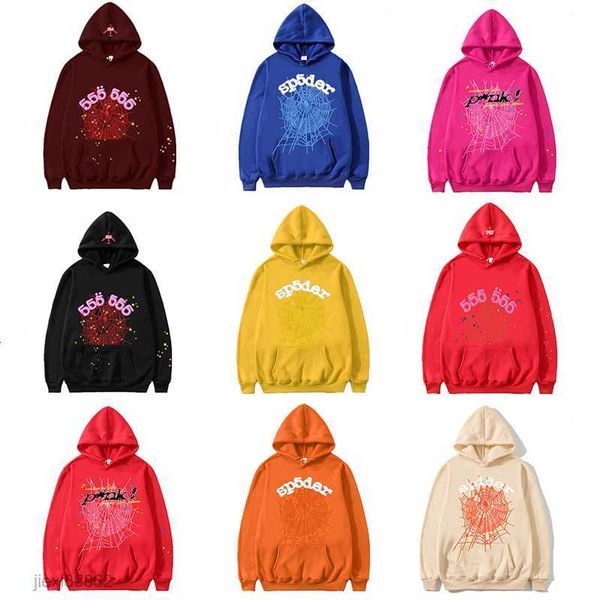 

fashion brand hoodie designer streetwear 555 star print spiderweb pink popular suit men and women pants, Black