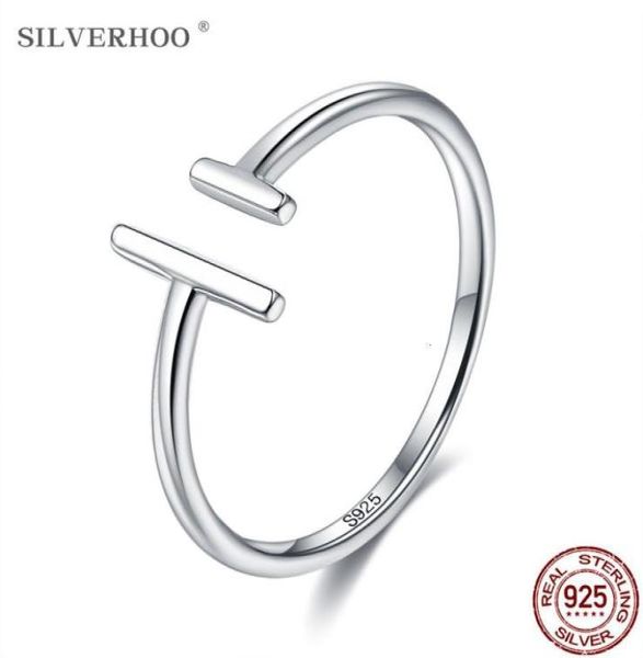 

silverhoo authentic 925 sterling silver for women minimalist open adjustable finger rings female fine jewelry new arrival2678406, Golden;silver