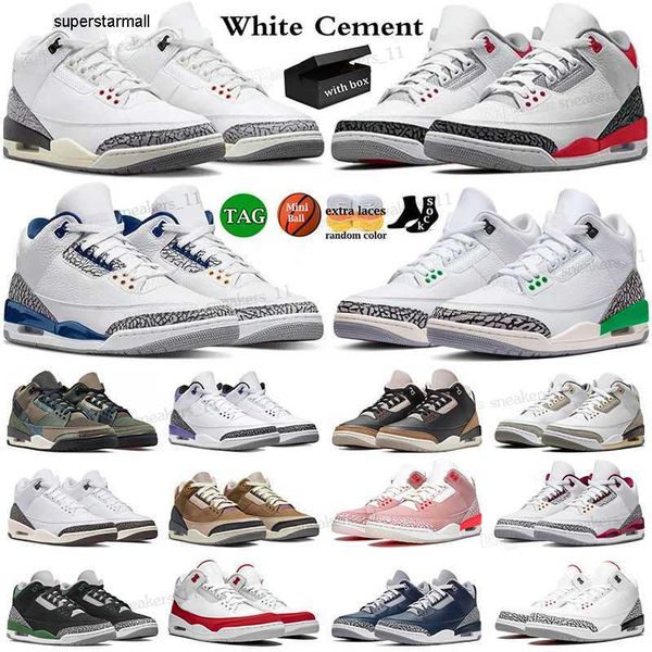 

with box 3 basketball shoes men women 3s sneakers white cement reimagined wizards dark iris cardinal fire red unc pine lucky green racer blu, Black