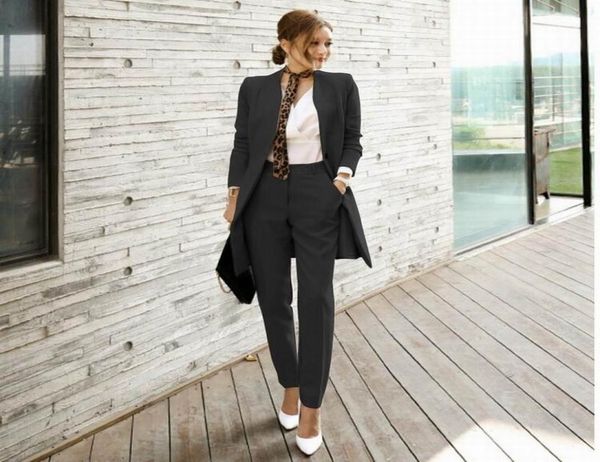 

women suit set office ladies work wear women pant suits formal female blazer jacket trousers belt 2 pieces7939116, White;black