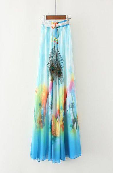 

women floral print chiffon skirt ladies women high waist floral evening party long maxi skirt beach skirt8447001, Black