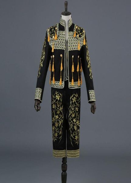

gold embroidery tassel sequin black 3 piece stage suitjacketpantsvest men bullfight dance singer suit blazer matador costume 28848583, White;black