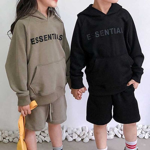 

fashion kid's hoodies eentials rubber letter print fleece loose sports set luxury design cotton high street hooded sweatshirt, Black