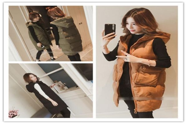 

women039s zip up midlong hooded quilted padded puffer vest jacket waistcoat6755984, Tan;black