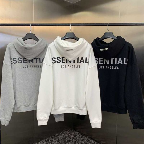 

men's essentils thicken plus fleece high-quality cotton reflective printed trendy hoodie couple autumn/winter hooded pullover, Black