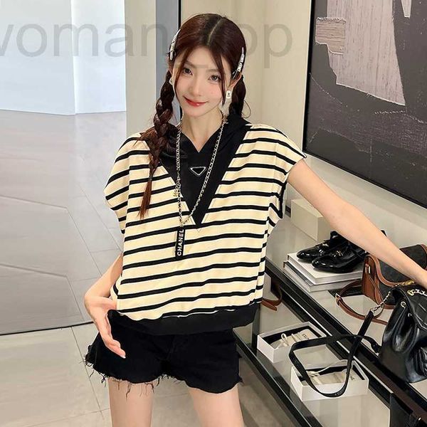 

women's t-shirt designer nanyou high edition p family hooded tank 2023 summer new slim sleeveless striped wear qsiv, White