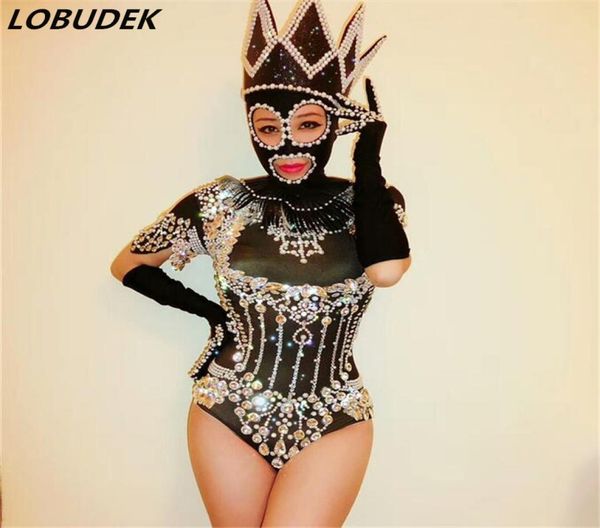 

full diamond bodysuit sparkly rhines crystals leotard elasticity jumpsuit female ds costumes club bar singer jazz show rompers3641749, Black;white