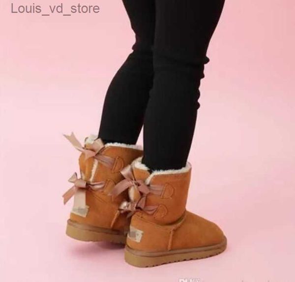 

boots designer kids boots wgg australian snow winter boots bailey bow children girl boy triple black pink khaki ankle booties 26-35 un12 t23, Black;grey
