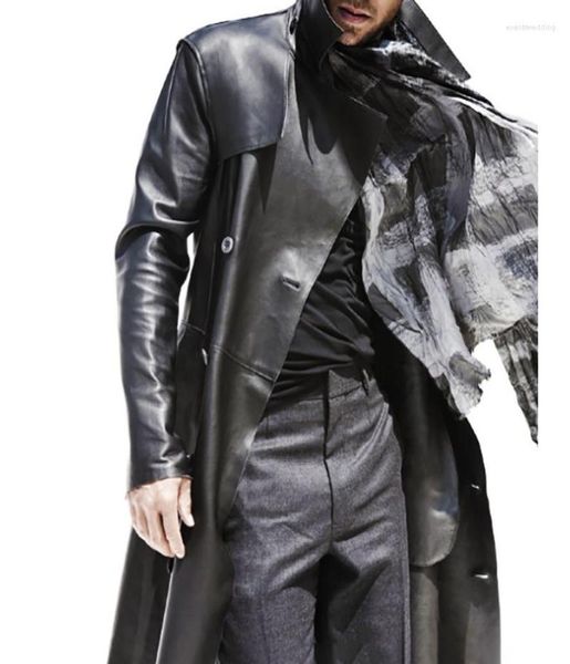 

men039s trench coats vintage motor leather overcoats men 2022 autumn winter fashion solid pu mens streetwear casual lapel butto8497533, Tan;black