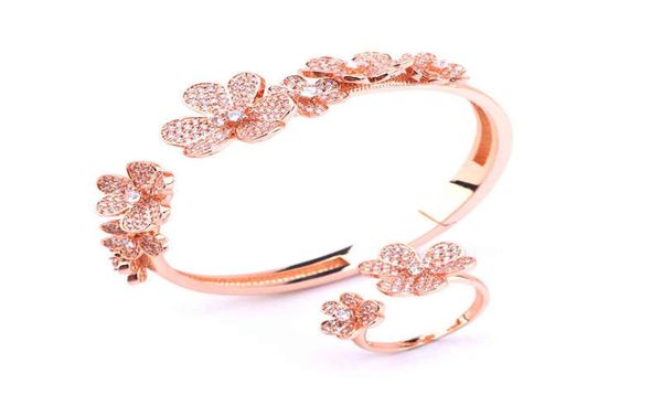 

fashion zircon clover bracelet small frh open bracelet ring set women039s light luxury hand ornaments4103518, Golden;silver