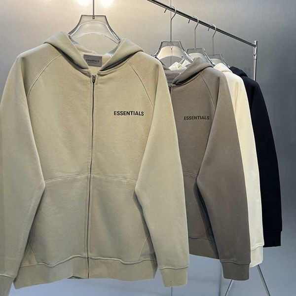 

essentils hoodies for men and women zipper high street loose oversized hip hop streetwear casual fashion cotton sweatshirts, Black