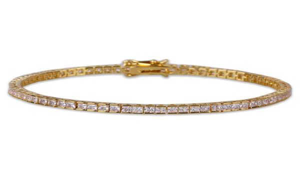 

4mm width square tennis bracelet zirconia hiphop jewelry 1 row bling cz menwomen fashion charm gold silver color bracelets gift9262918, Golden;silver