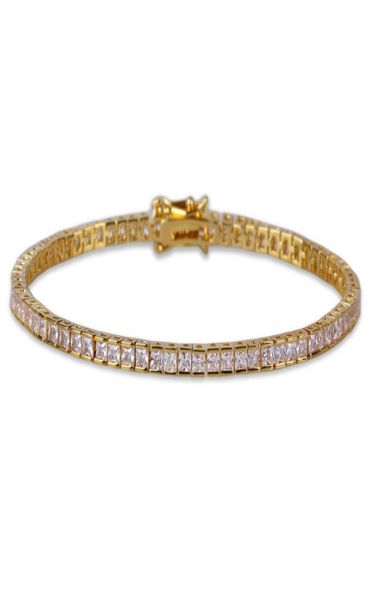 

4mm width square tennis bracelet zirconia hiphop jewelry 1 row bling cz menwomen fashion charm gold silver color bracelets gift8468635, Golden;silver