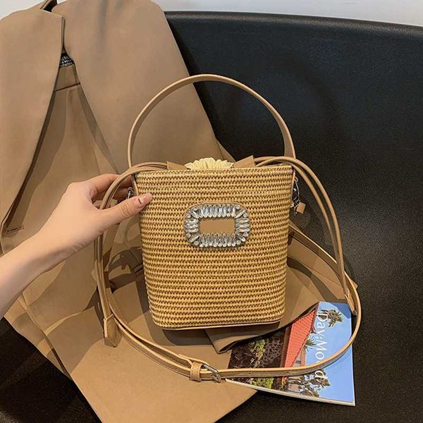 

diamond inlaid high-end woven straw bucket bag for women's bag 2023 new summer niche sen series portable one shoulder crossbody11