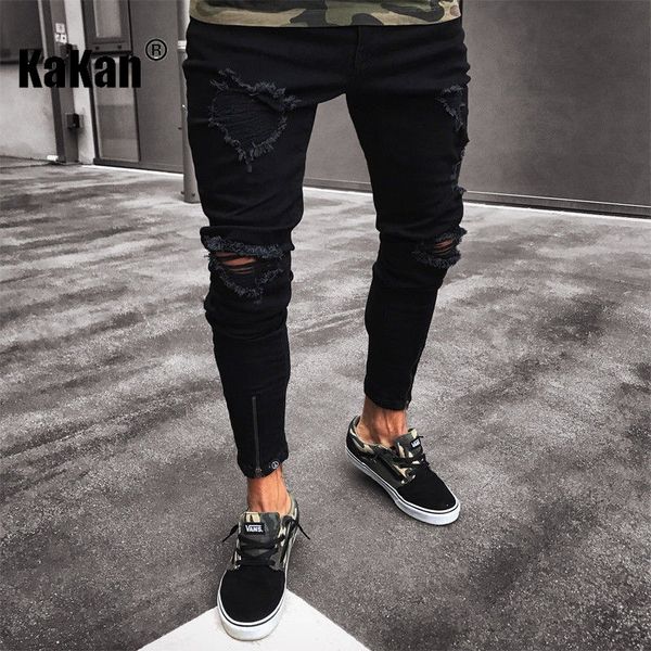 

men's shorts kakan european and american distressed small leg jeans for men high street slim fit elastic motorcycle long jeansk49 8555, White;black