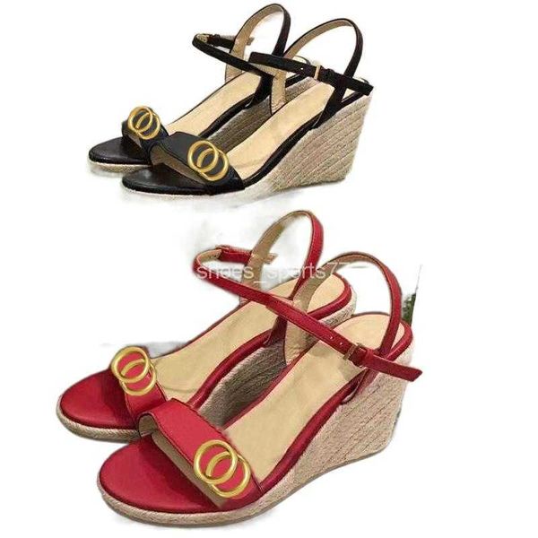 

summer beach high heels fashion casual sandals 100% leather wedges belt buckle women shoes lady metal cowhide letter work shoe large size 35, Black