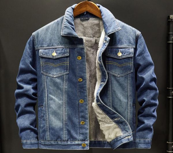 

winter high street mens denim jacket casual male fleece thick warm cotton padded jean coats black blue cowboy plus size m8xl clot6936079, Black;brown