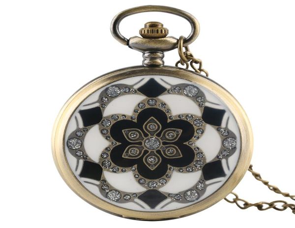 

vintage black white flower pocket watch ladies necklace pendant chain crystal gift 5 pieces9866139, Slivery;golden