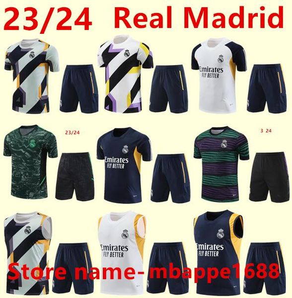 

23/24 real madrids short sleeve shorts kit jerseys vest half football tracksuit training suit men soccer chandal futbol hazard jogging surve, Black;yellow