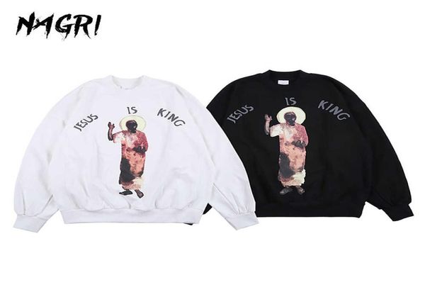 

nagri jesus is king print sweatshirt men casual long sleeve pullover hoodie hip hop male fashion oversize hoodies t2009171274345, Black