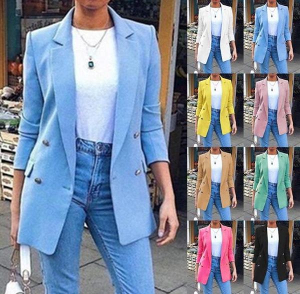 

womens blazer ladies long jacket fashion solid double breasted office blazers coats female business overcoat4376674, White;black