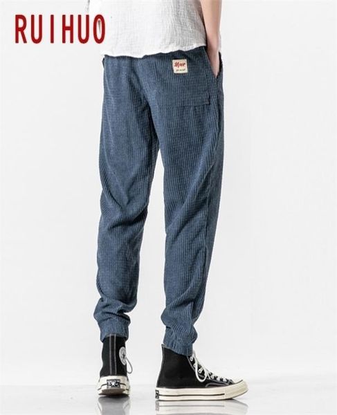 

ruihuo autumn corduroy harem pants men joggers men039s pants korean streetwear men039s casual pants hip hop tracksuit m5xl 2159897, Black