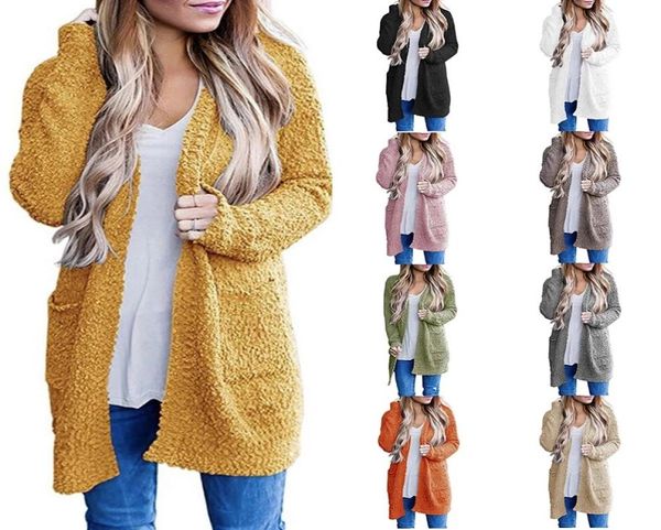 

2020 fleece cardigans women thick warm autumn winter sweaters female loose soft cardigans knitted outwear jumpers cropped cardigan4659445, White;black