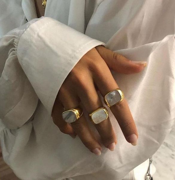 

cluster rings matching 2021 trend large small square white opal men039s ring 18k gold plated mom gifts stainless steel jewelry 2550651, Golden;silver