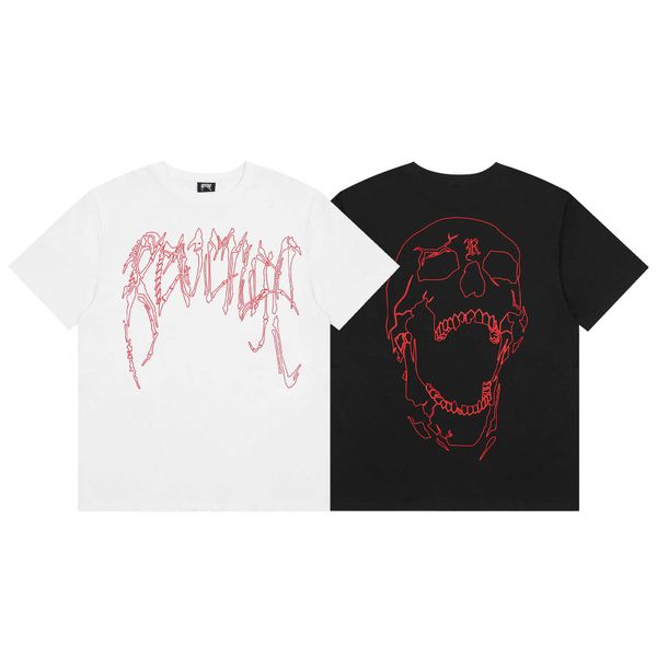 

high street niche fashion trend short sleeved revenge3d sketch skull tshirt with mesh red hiphop matching bottom lining fashion tshirt quali, White;black