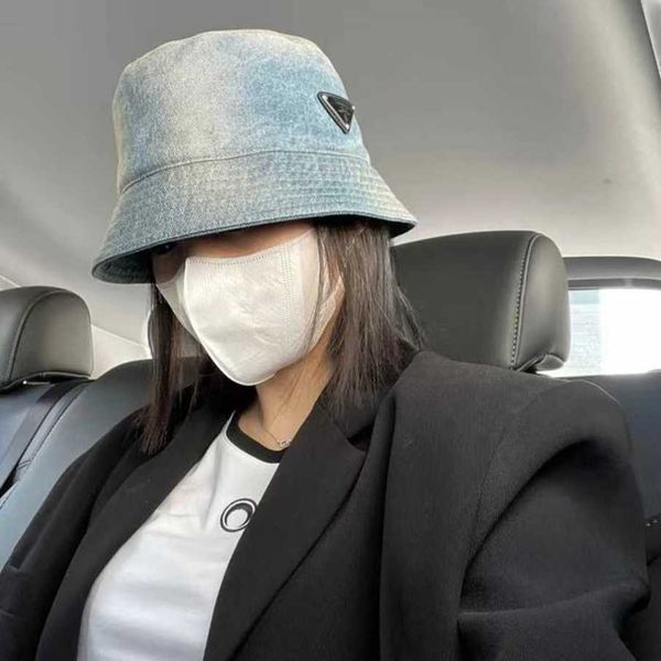 

r luxury p letter baseball cap zhao lusi star same cowboy inverted triangle basin hat female couple sunshade fisherman, Blue;gray