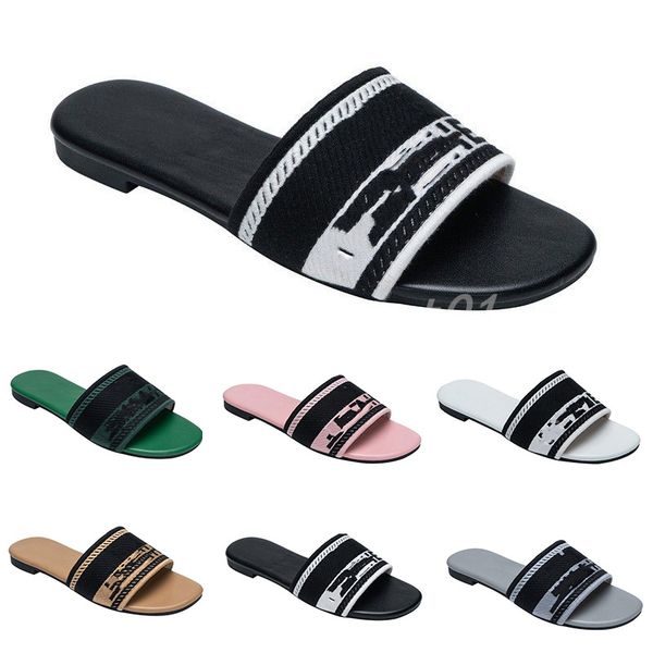 

slippers 2023 paris embroidered dazzle designer slippers womens sandals summer beach stripes casual flat slippers sliders women ladies flip, Black