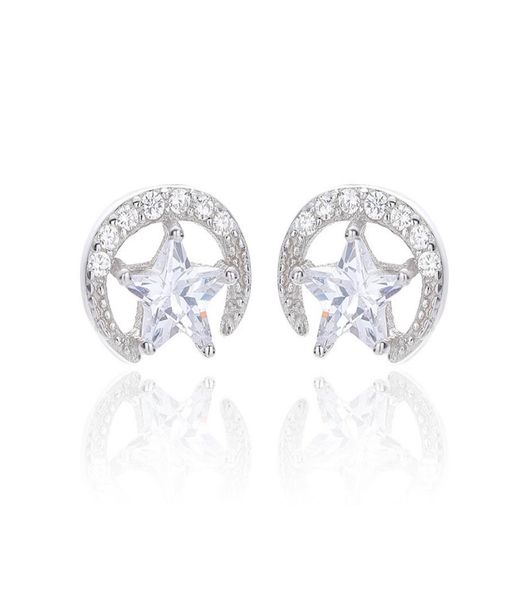 

hypoallergenic sterling silver 925 star moon crystal stud earrings luxury designer jewelry earrings 672084956491
