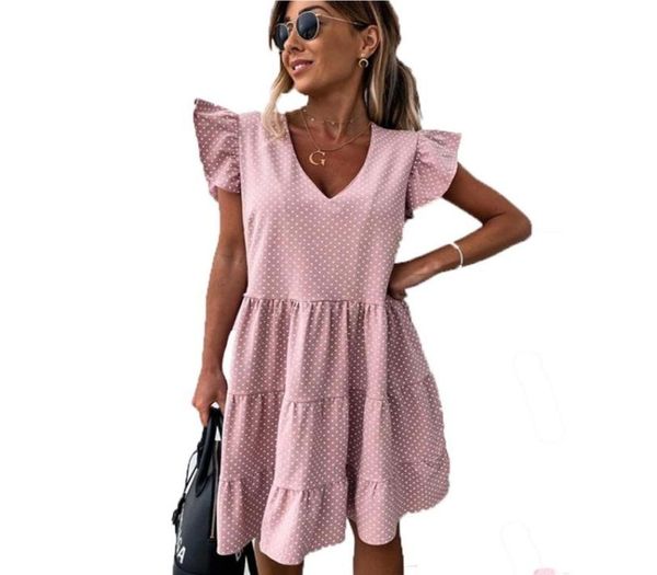 

summer dress women polka dot street casual loose thin beach party dress plus size v neck mini dresses female vestidos6696869, Black;gray