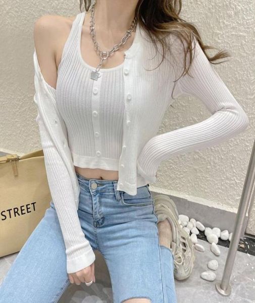 

women039s knits tees spring sweet foreign style slim fitting vest tshirt two piece set34762589775200, White