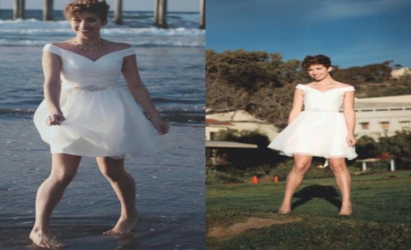 

2021 simple short beach wedding dresses off the shoulder chiffon summer country western bridal gowns wedding reception dress2774002, White