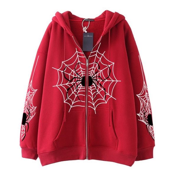 

women's hoodies sweatshirts gothic ins spider web y2k zipper women's hoodies sweatshirt loose oversized harajuk highstreet streetw, Black
